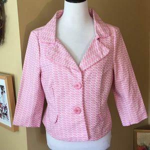 POLLISAYS size Large Brocade Blazer Oval Dot Barbie Pink White Dots $444 NEW